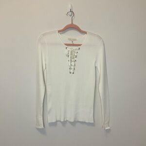 Maje Matana Lace-up Sweater In Ecru
